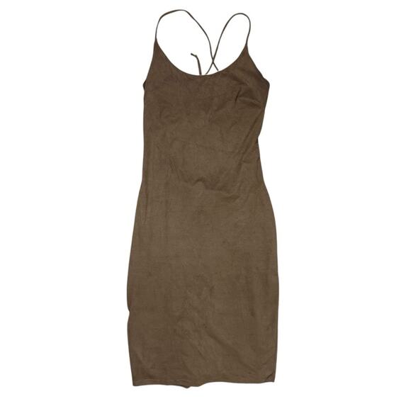 Vintage Y2K Emprada Brown Strappy Faux Suede Mini Dress Size Large - Picture 2 of 8